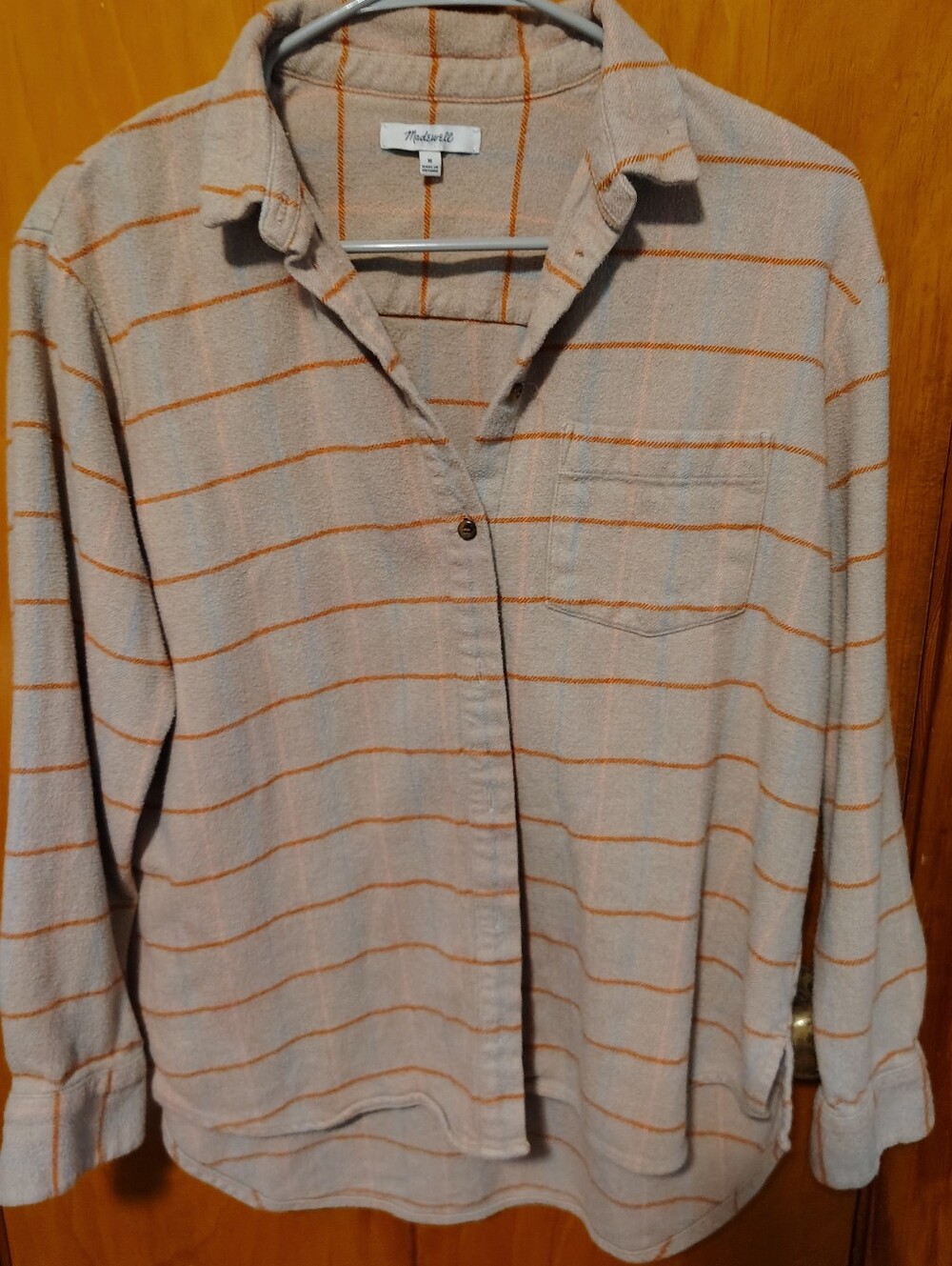 Madewell Beige Button-Up Shirt with Orange Stripe Detail
